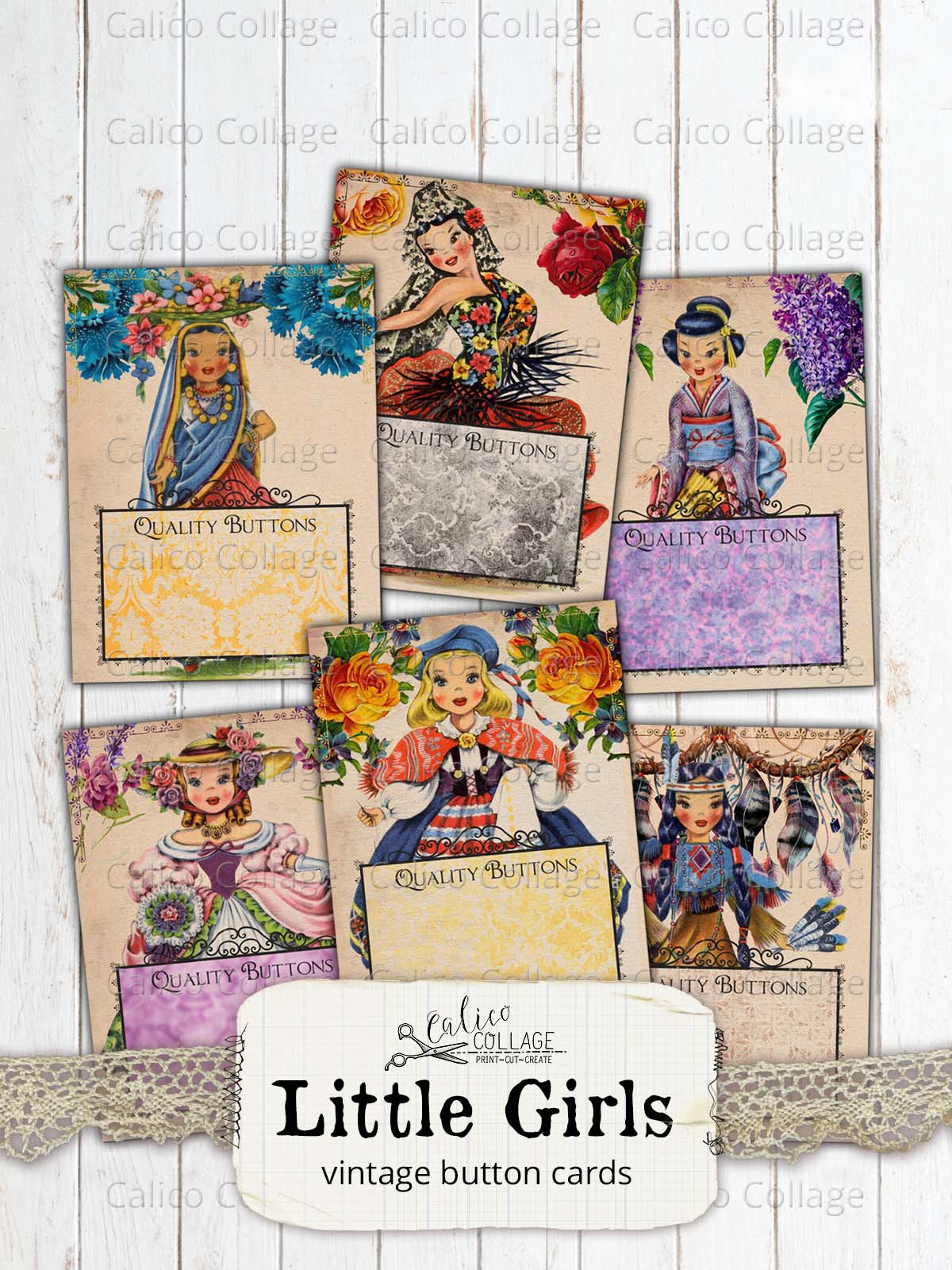 Little Girl Printable Button Cards