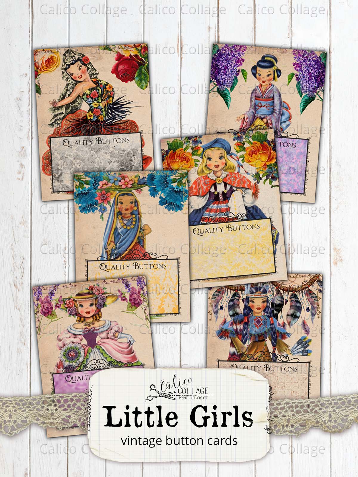 Little Girl Printable Button Cards