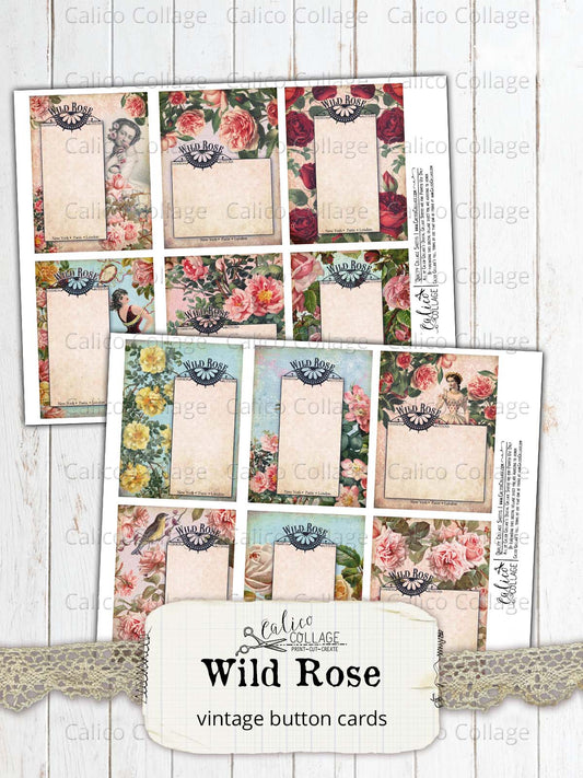 Wild Rose Vintage Button Card Ephemera
