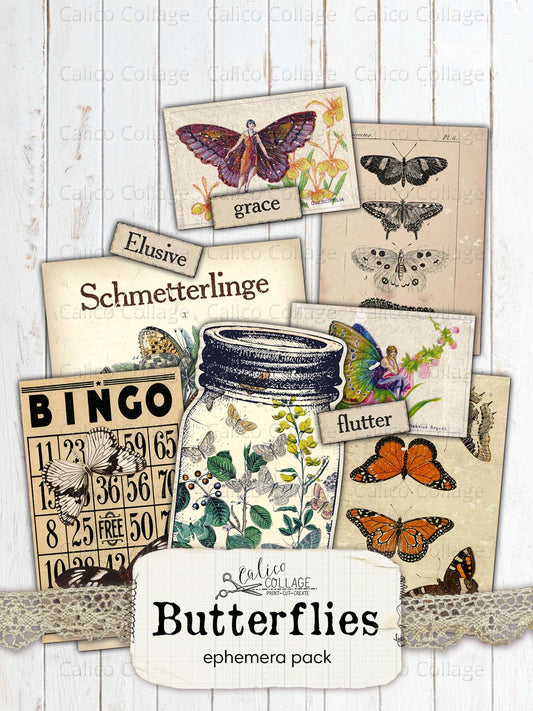 Butterfly Junk Journal Printables, Butterfly Ephemera