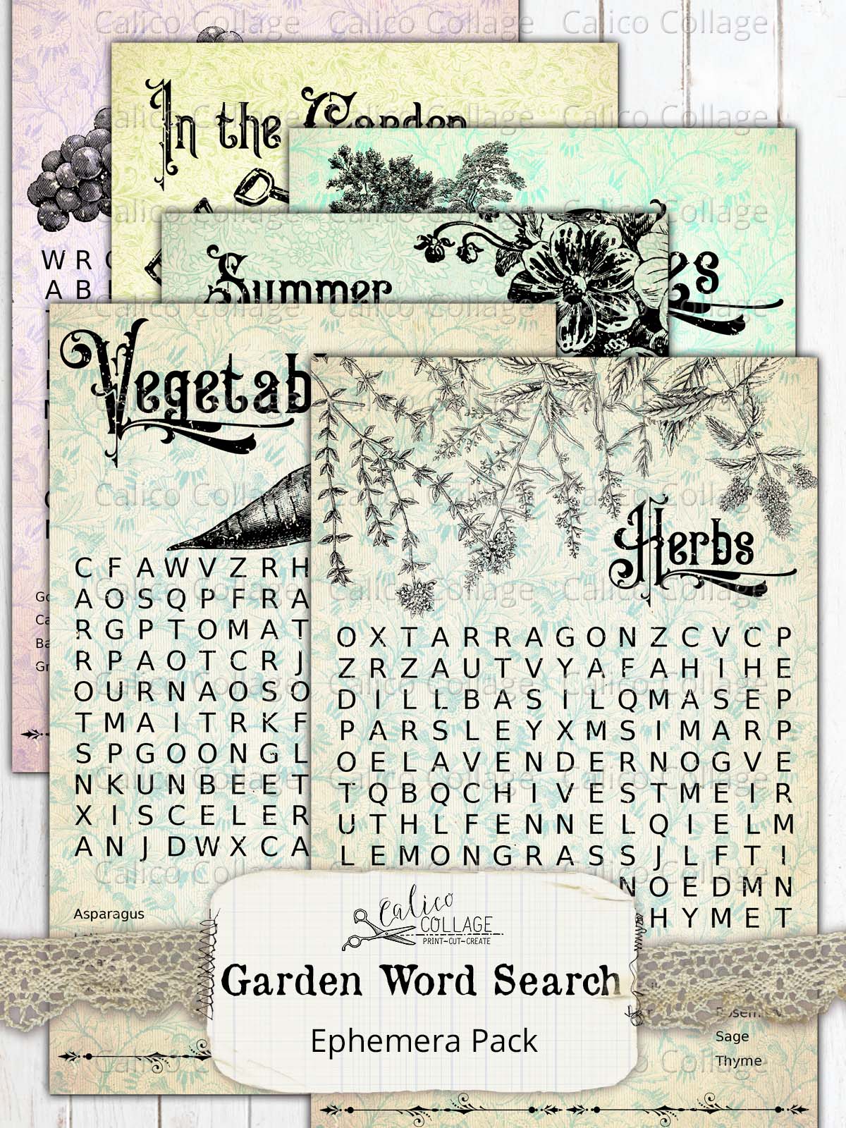Garden Word Search Ephemera Cards