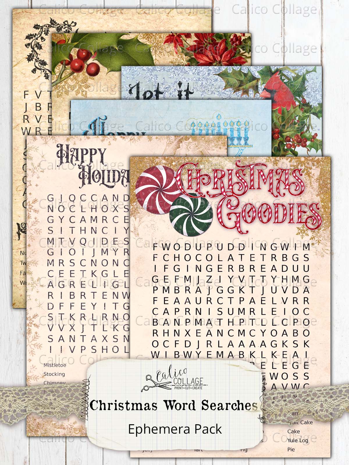 Holiday Word Search Ephemera Cards