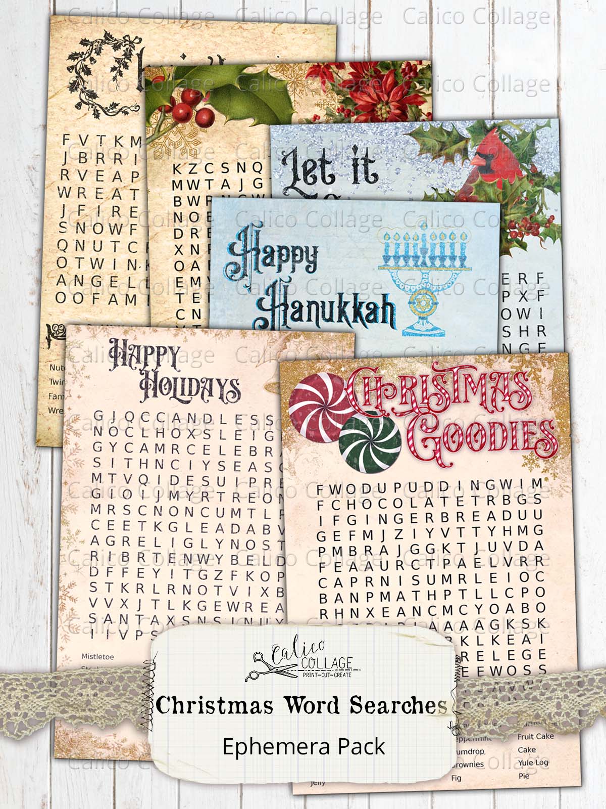 Holiday Word Search Ephemera Cards