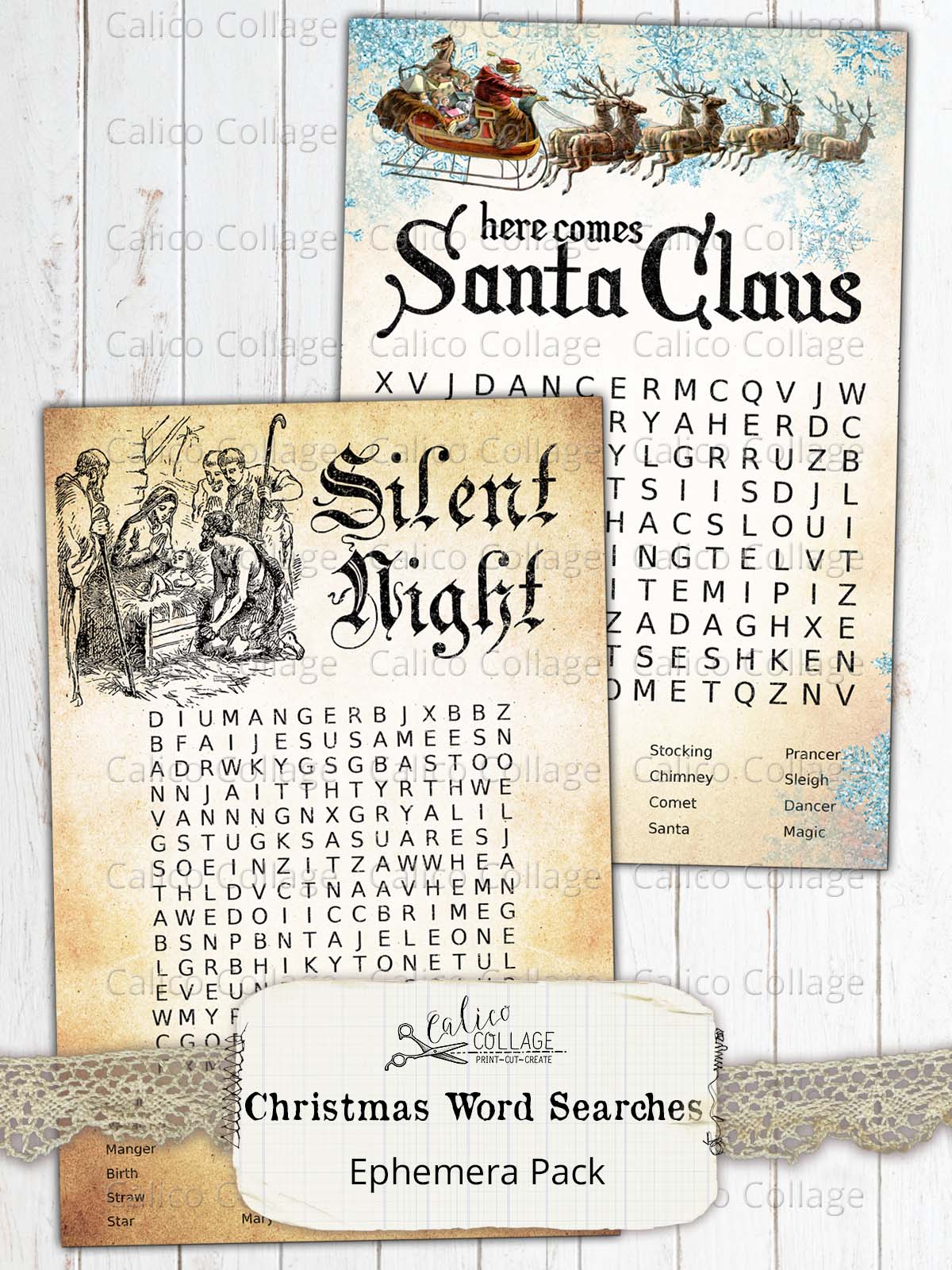 Holiday Word Search Ephemera Cards