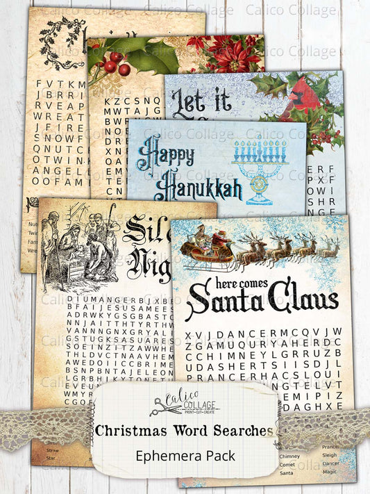 Holiday Word Search Ephemera Cards