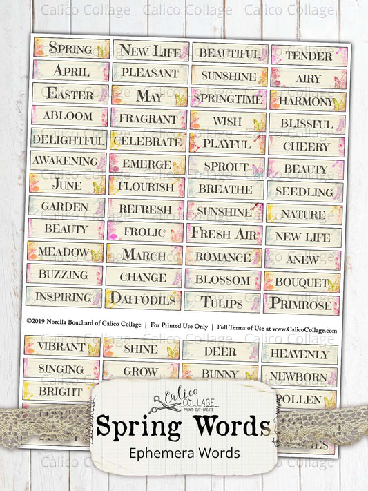 Printable Small Spring Themed Words, Printable Ephemera