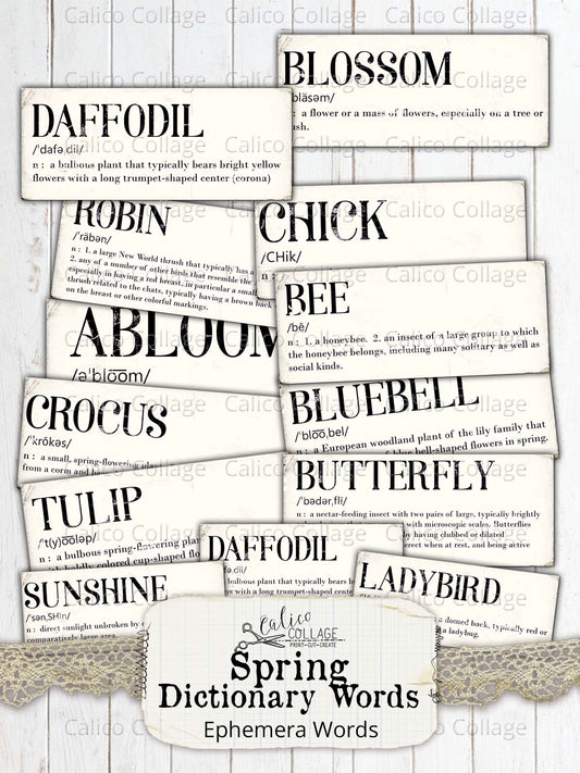 Spring Dictionary Words, Printable Ephemera Words