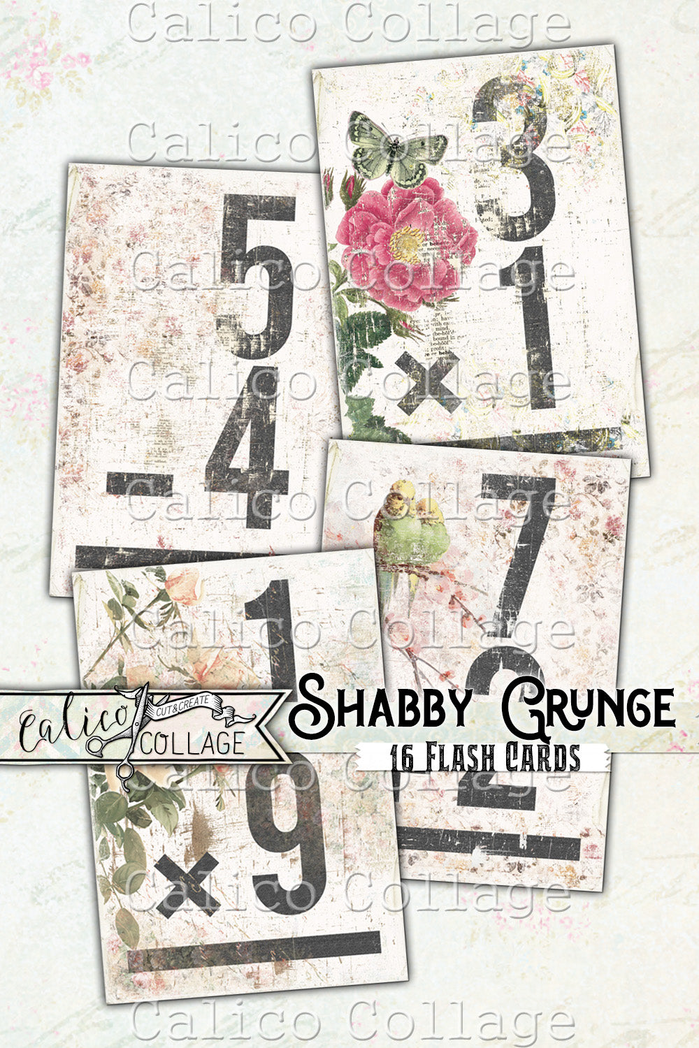 Printable Junk Journal Flashcards, Shabby Grunge