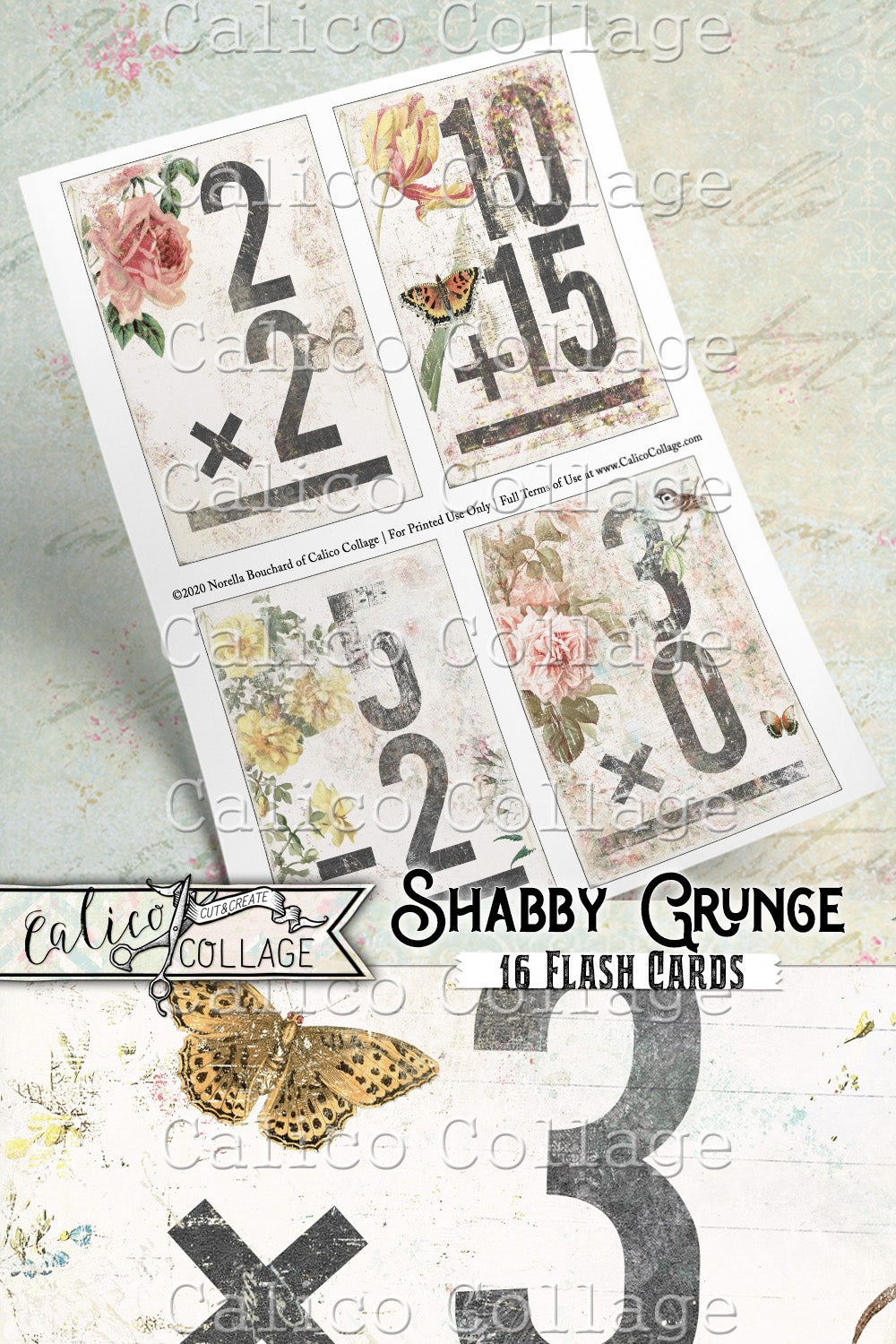 Printable Junk Journal Flashcards, Shabby Grunge
