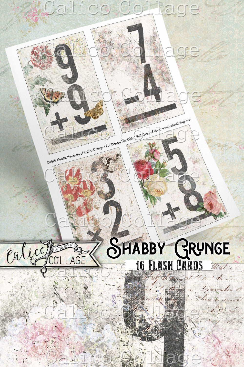 Printable Junk Journal Flashcards, Shabby Grunge