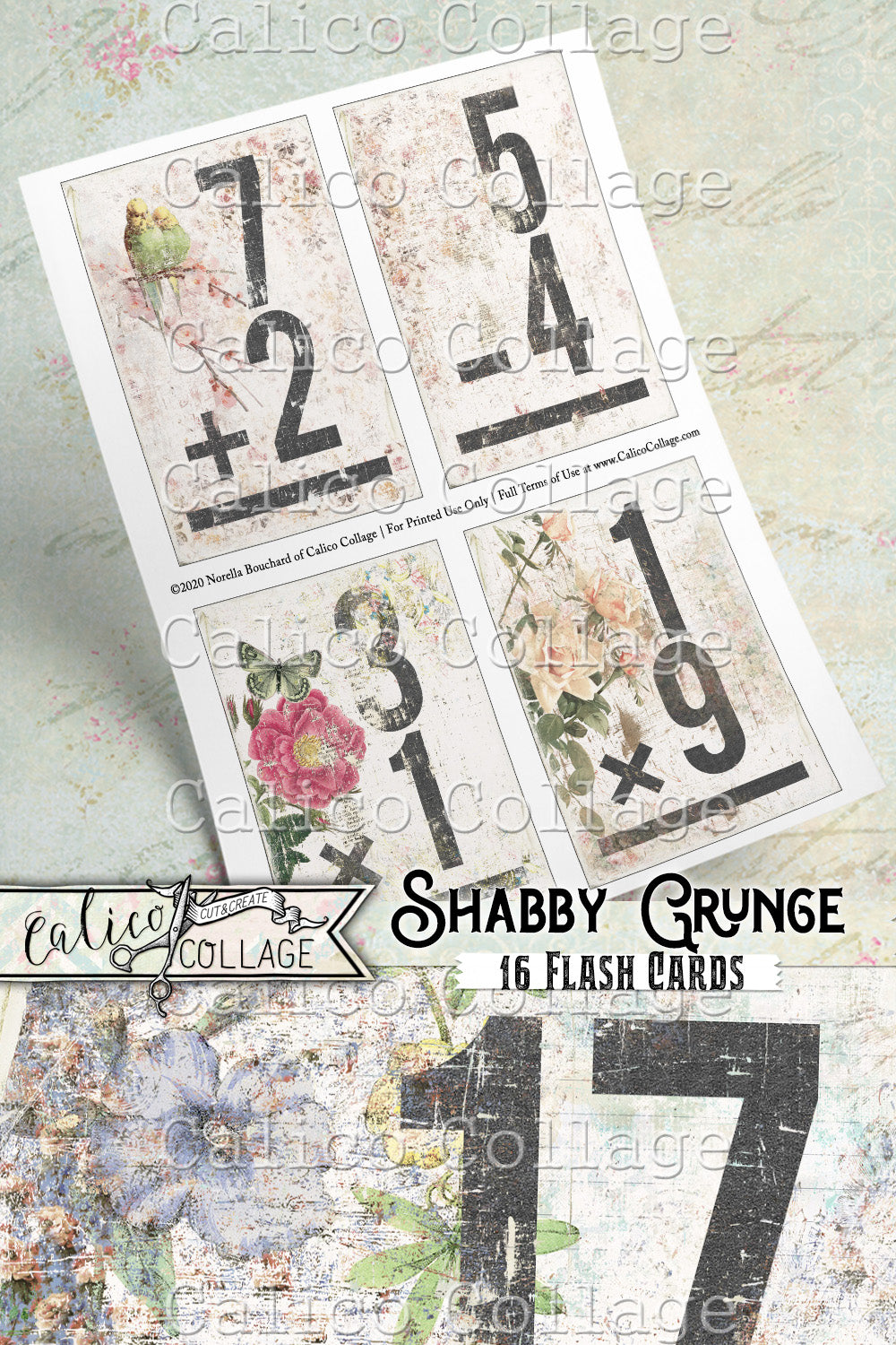 Printable Junk Journal Flashcards, Shabby Grunge
