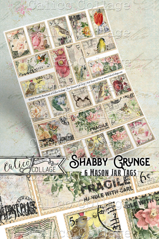 Printable Faux Stamps, Shabby Grunge