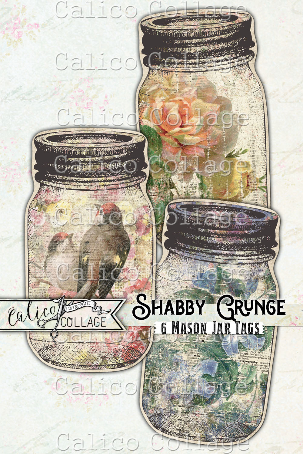 Printable Mason Jar Tags, Shabby Grunge