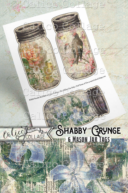 Printable Mason Jar Tags, Shabby Grunge