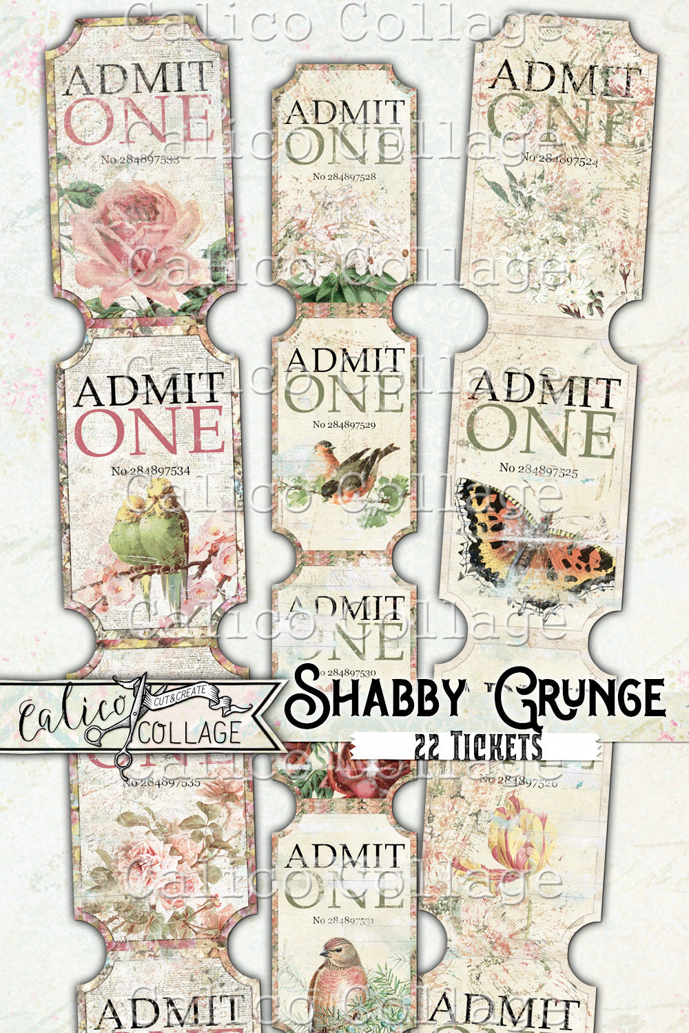 Printable Junk Journal Shabby Grunge Tickets