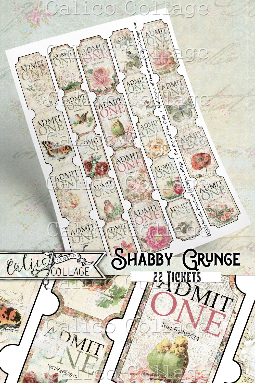Printable Junk Journal Shabby Grunge Tickets