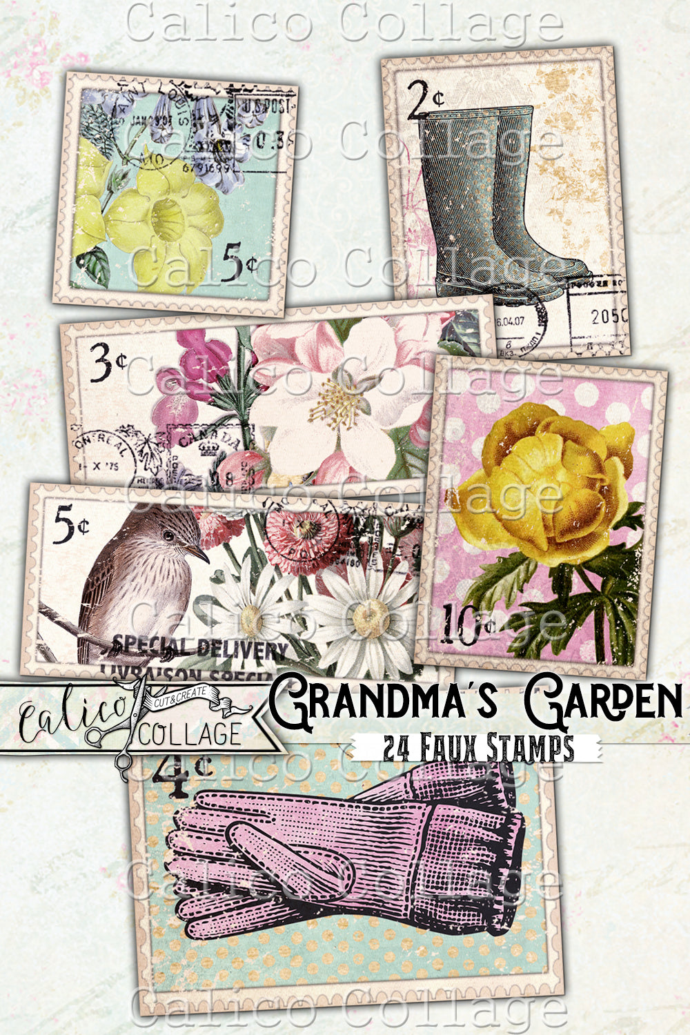 Printable Faux Stamps Vintage Ephemera