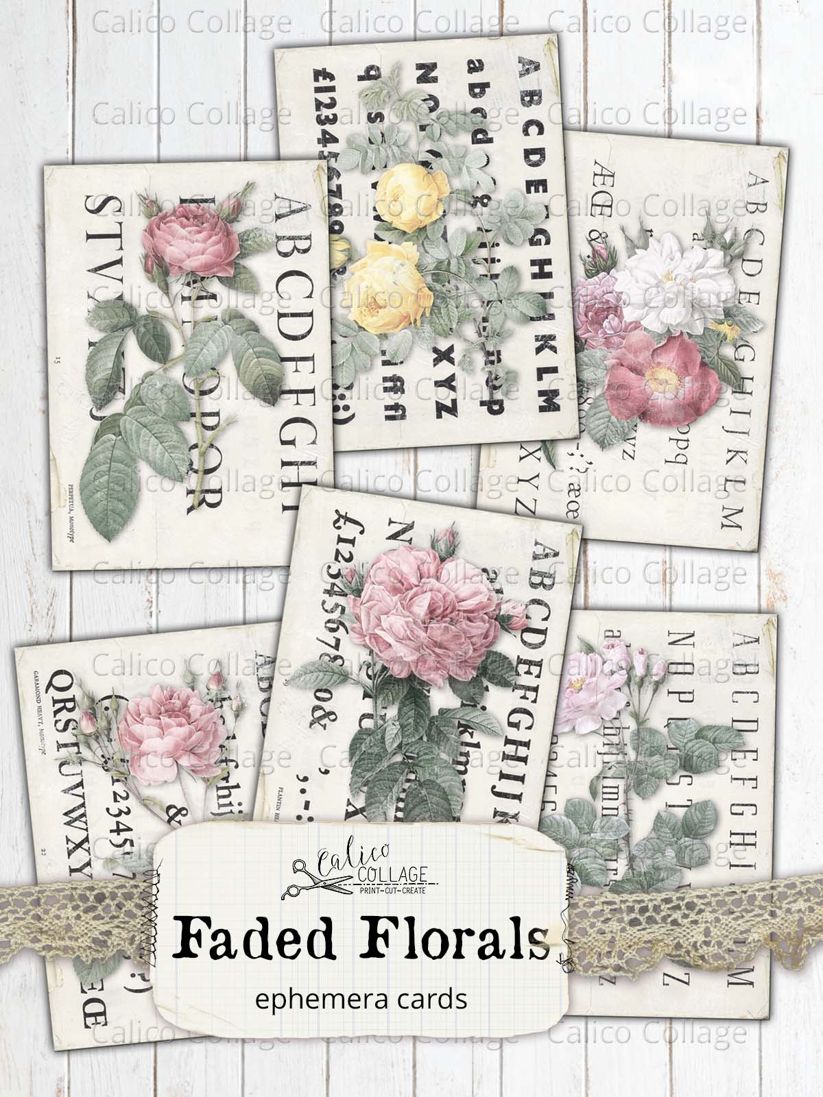 Faded Flowers Junk Journal Ephemera Journaling Cards