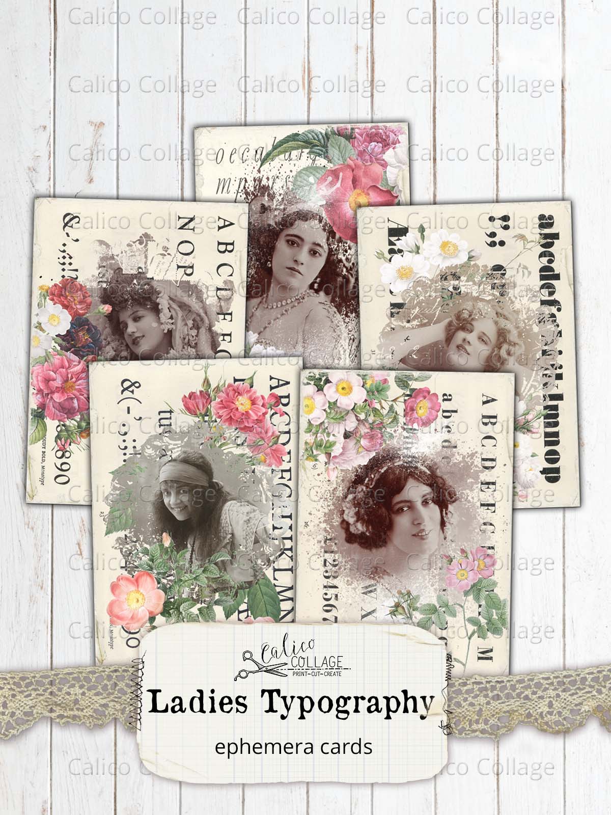 Typography Ladies Junk Journal Ephemera