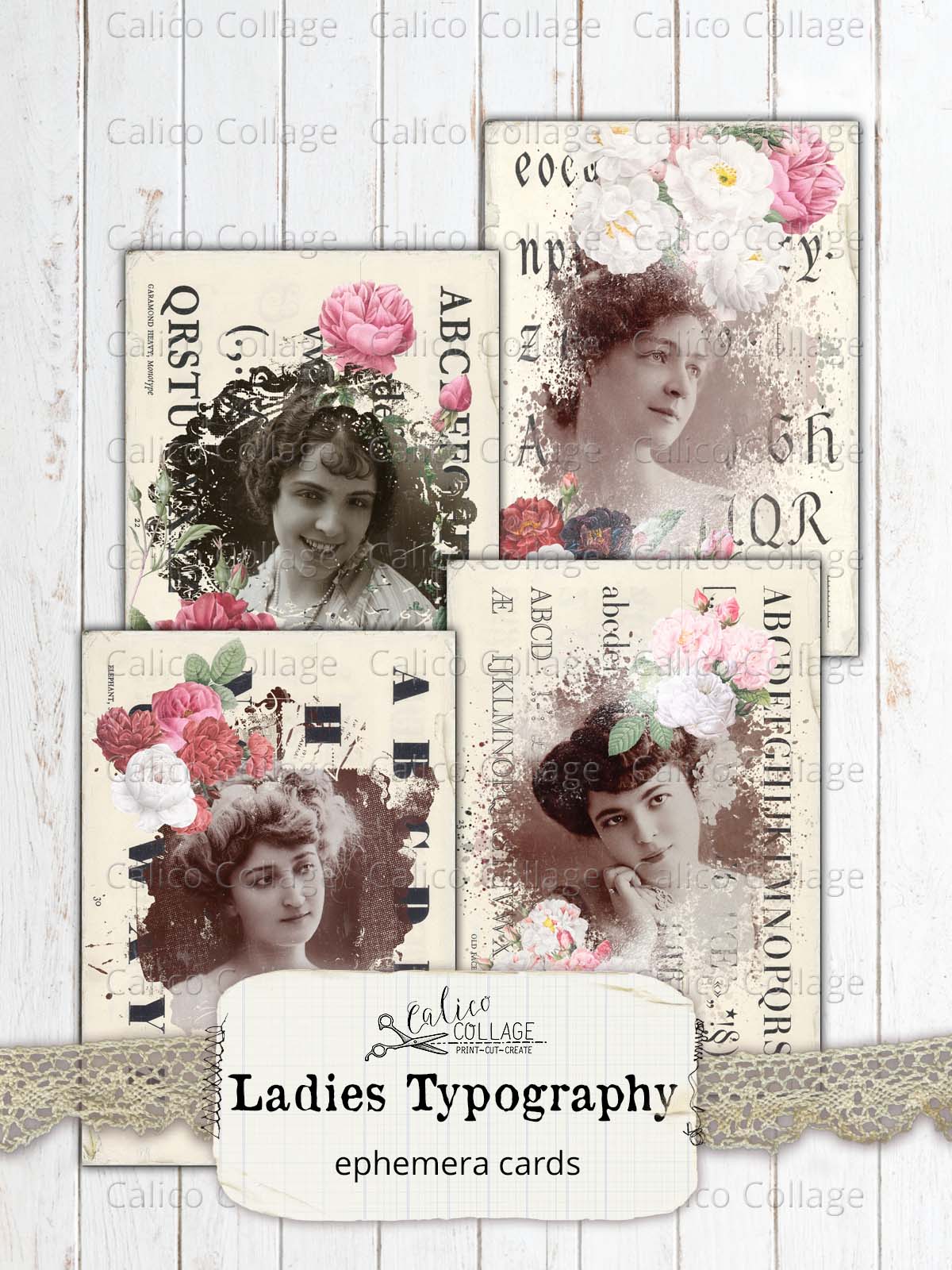 Typography Ladies Junk Journal Ephemera
