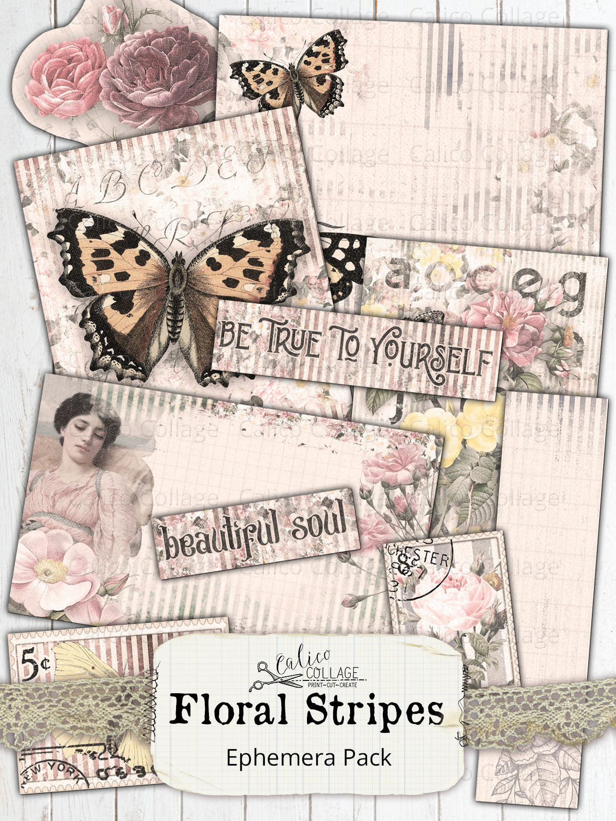 Floral Stripes Fussy Cut Ephemera Pack
