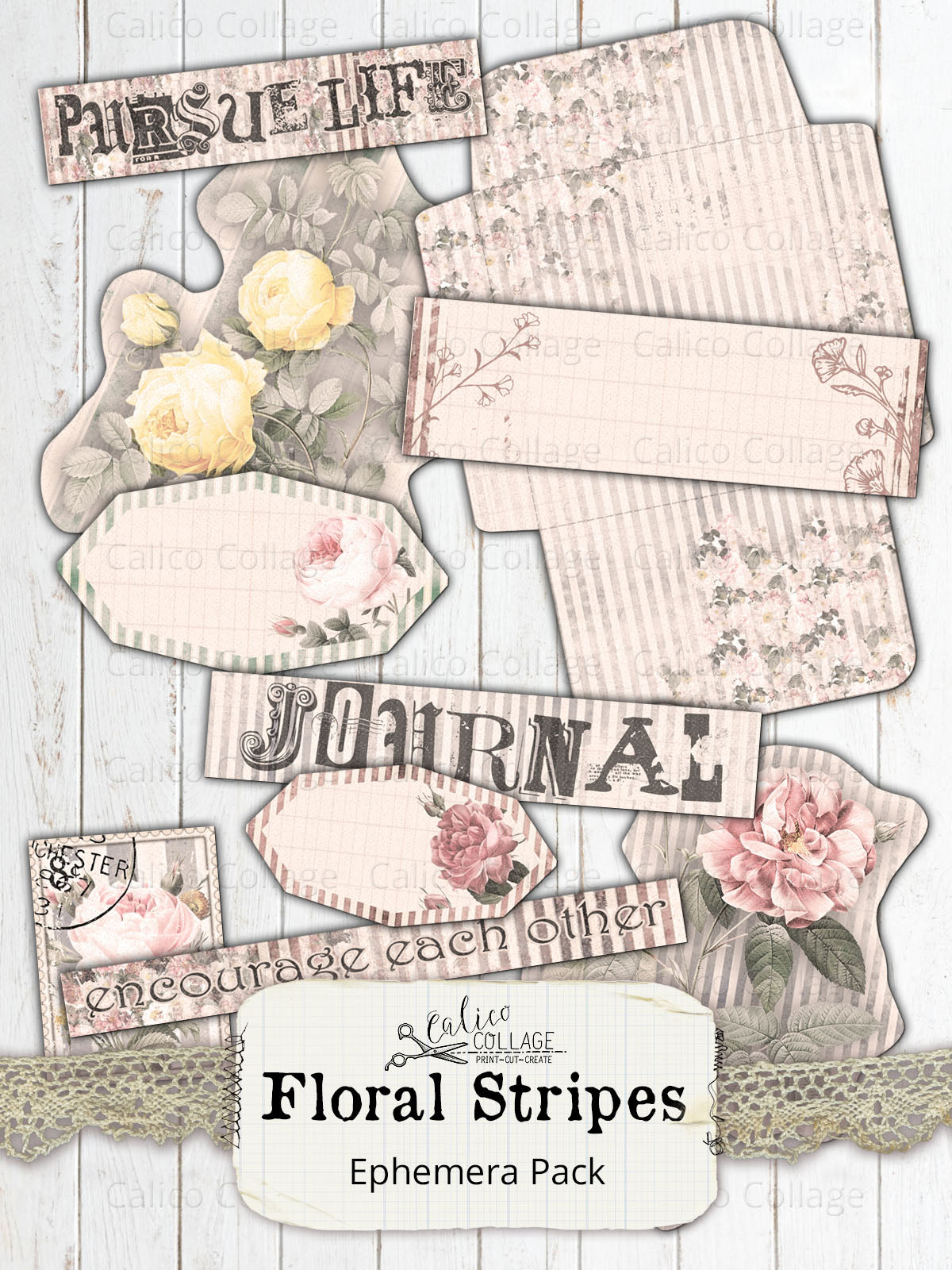 Floral Stripes Fussy Cut Ephemera Pack