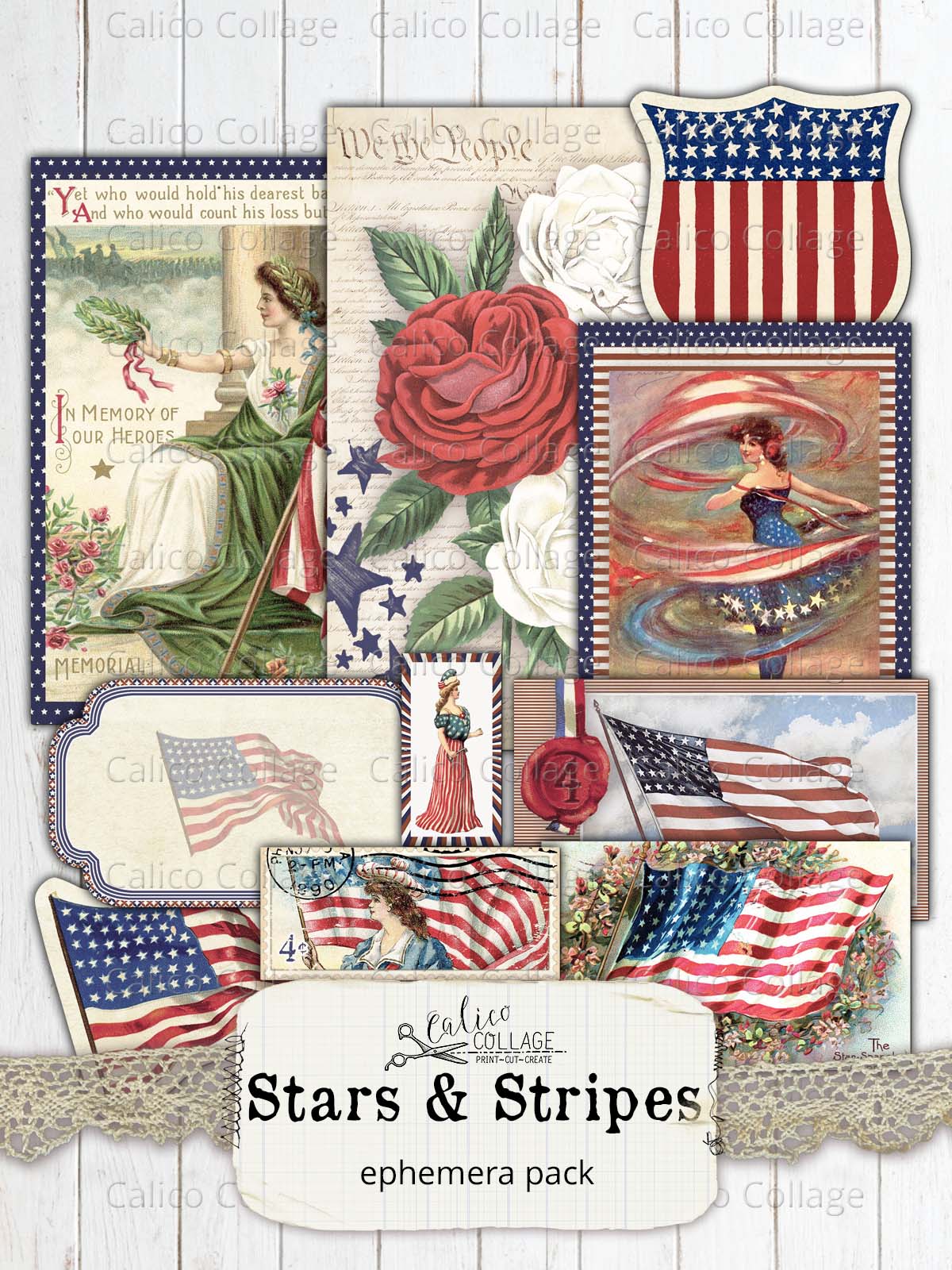 Stars And Stripes Junk Journal Ephemera Pack