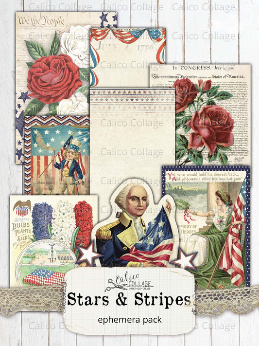 Stars And Stripes Junk Journal Ephemera Pack