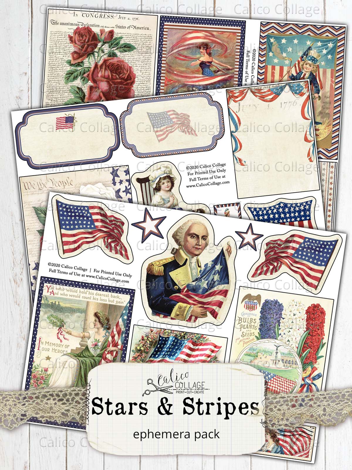Stars And Stripes Junk Journal Ephemera Pack