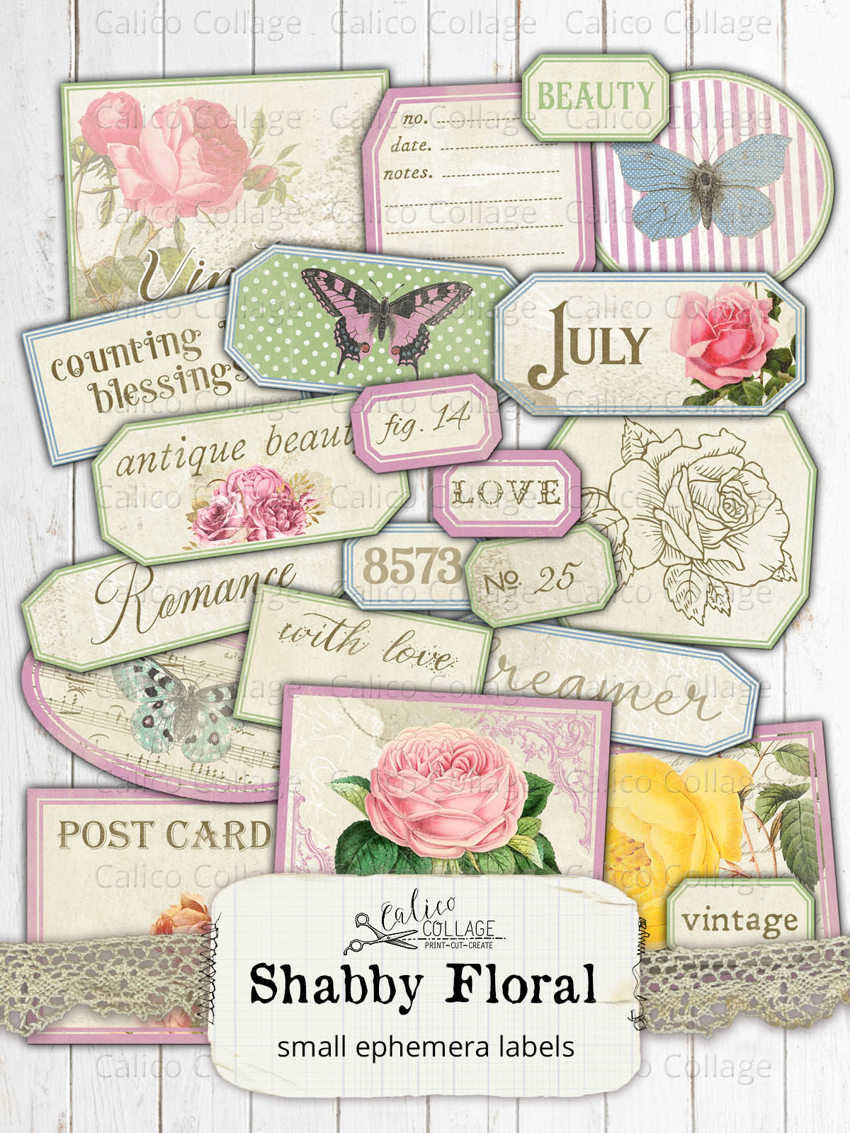 Printable Shabby Floral Ephemera Labels
