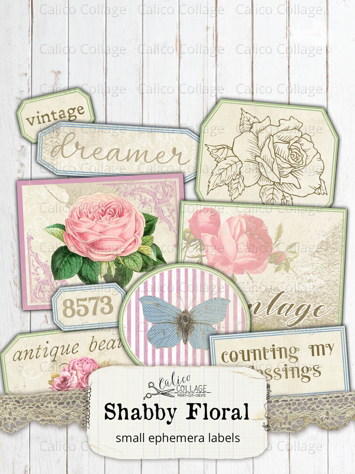 Printable Shabby Floral Ephemera Labels
