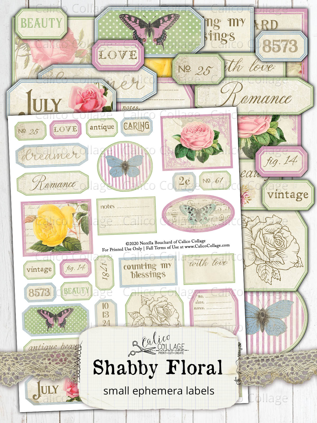 Printable Shabby Floral Ephemera Labels