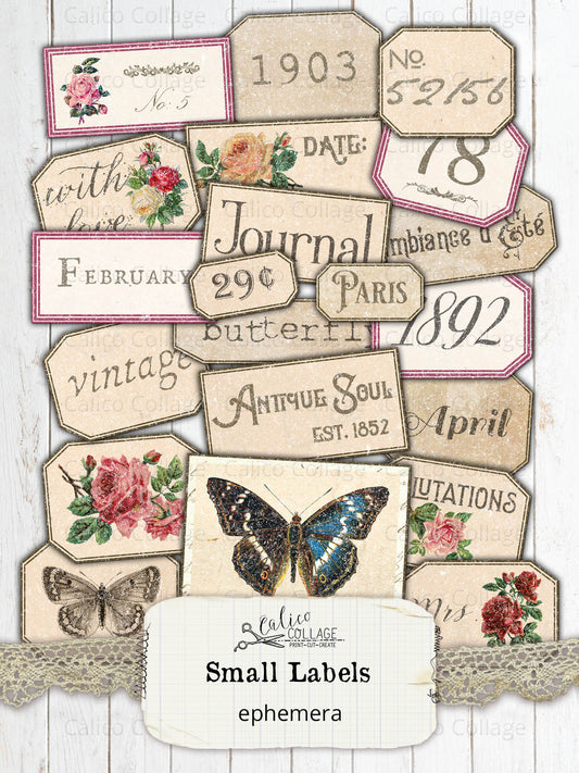 Printable Small Labels, Junk Journal Supplies