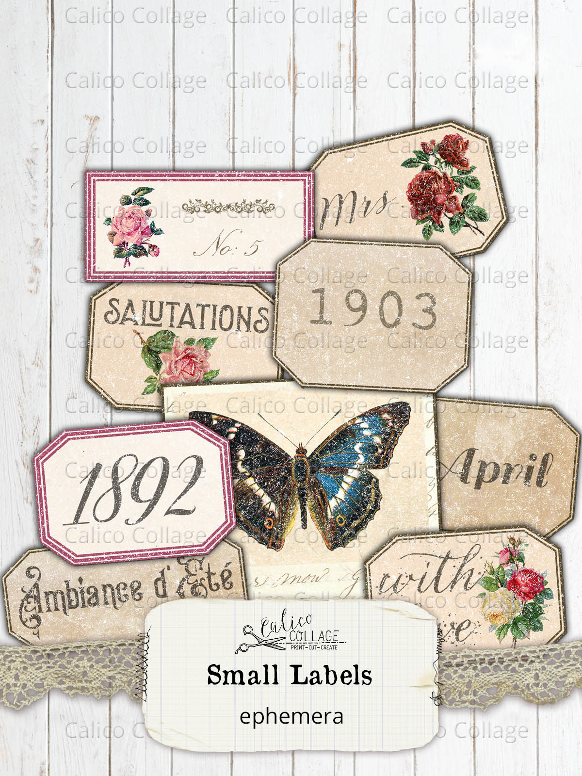 Printable Small Labels, Junk Journal Supplies