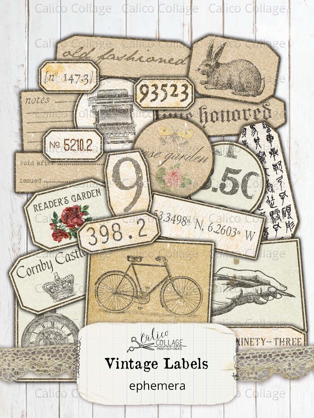 Printable Vintage Labels, Junk Journal Supplies