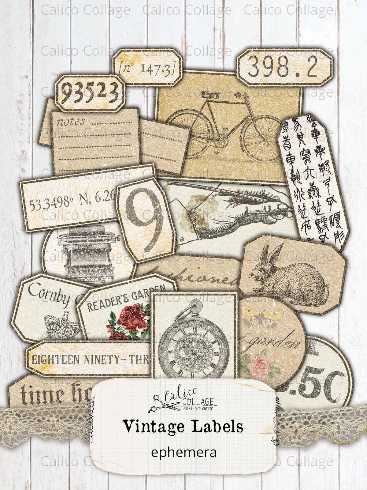 Printable Vintage Labels, Junk Journal Supplies