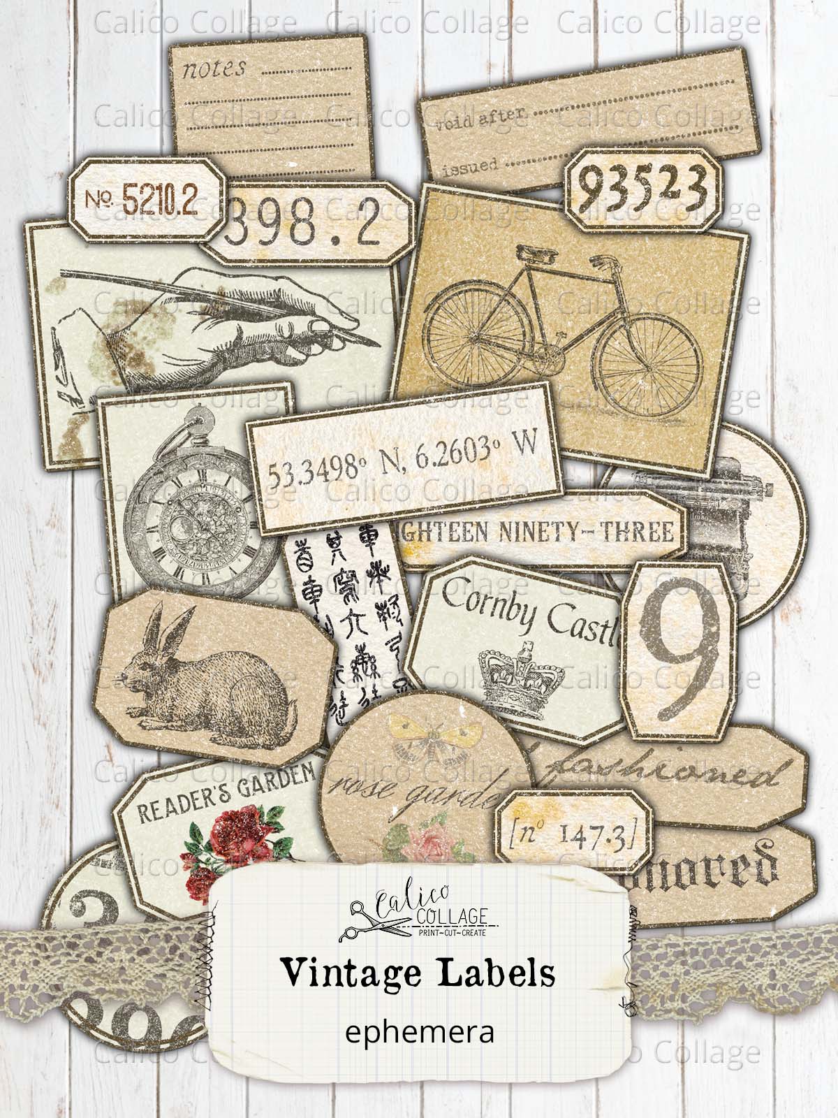 Vintage Stickers, 50 Scrapbook Stickers Vintage Diary Supplies