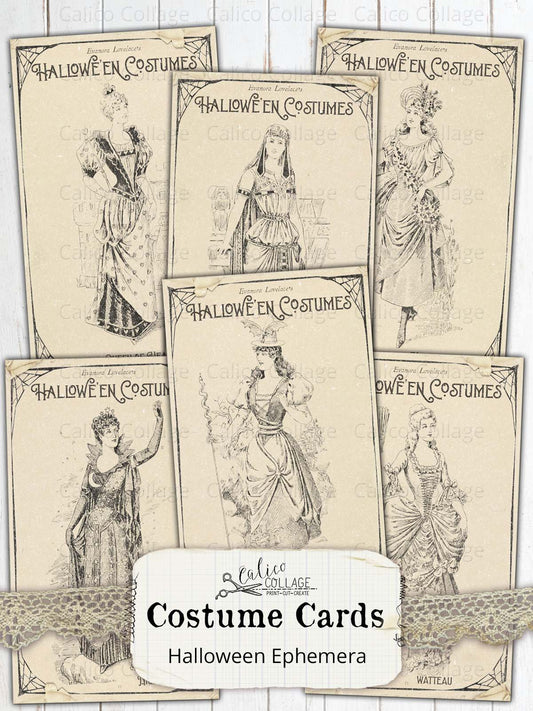 Printable Vintage Costume Cards, Vintage Halloween Ephemera