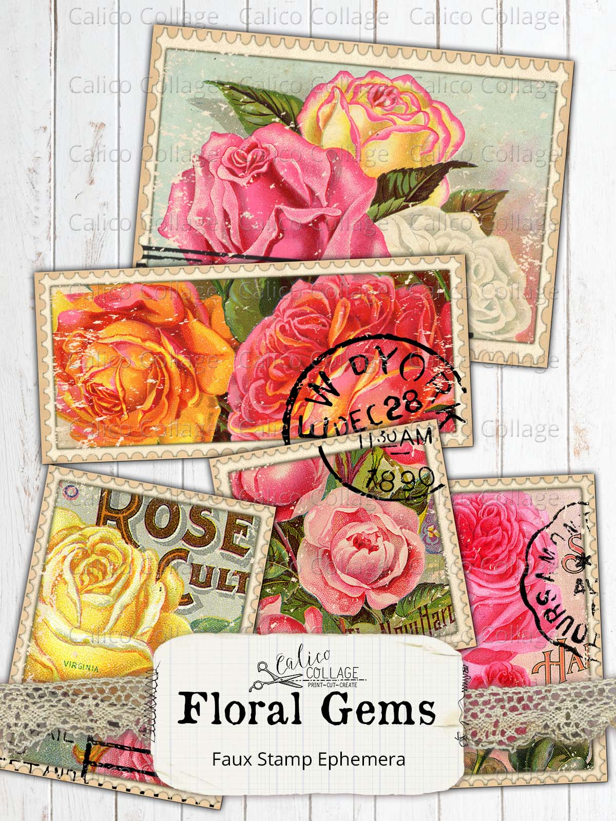 Floral Gems Faux Stamps