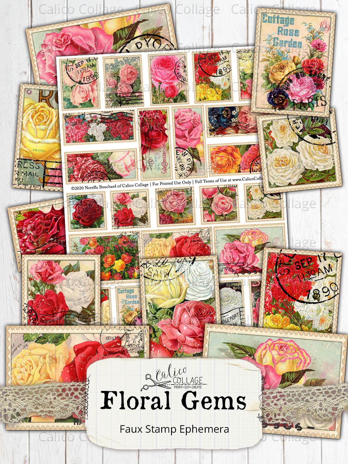 Floral Gems Faux Stamps