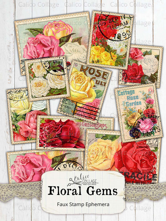 Floral Gems Faux Stamps