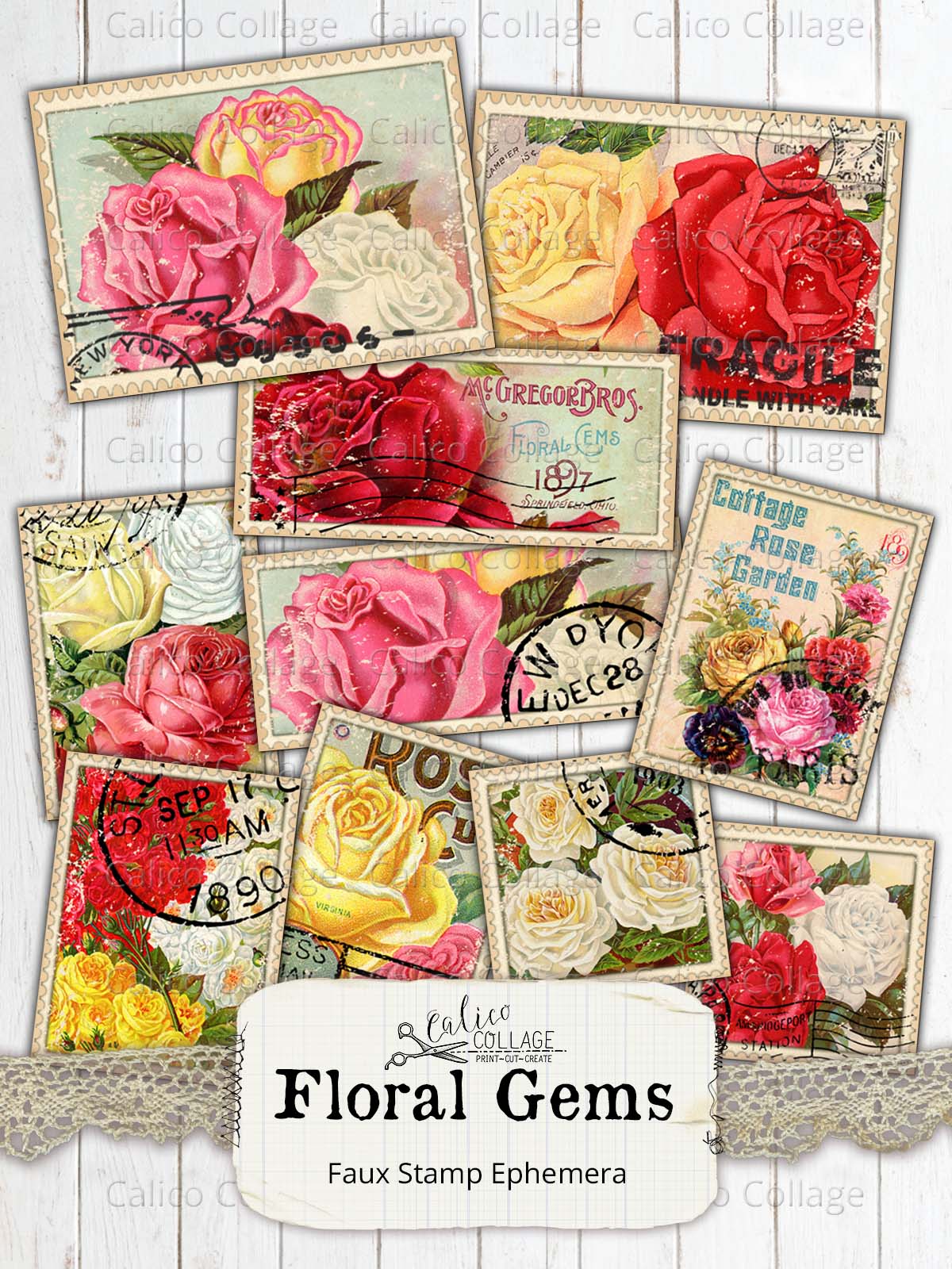 Floral Gems Faux Stamps