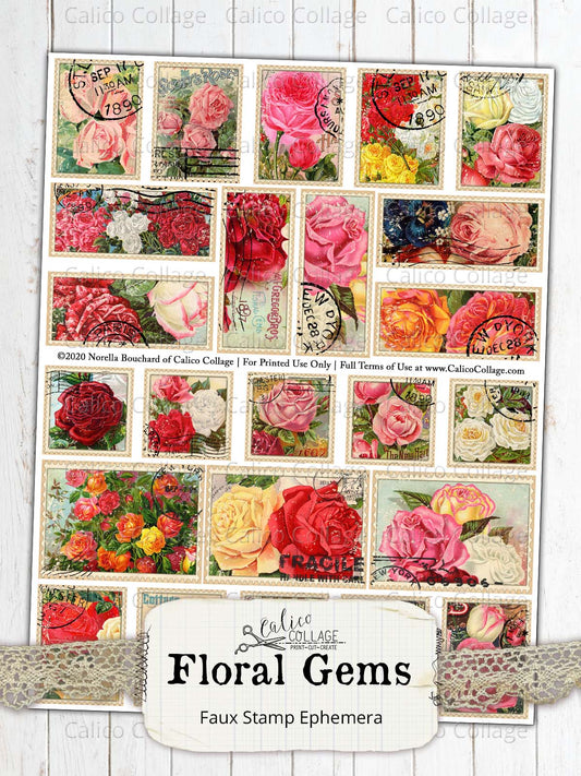 Floral Gems Faux Stamps