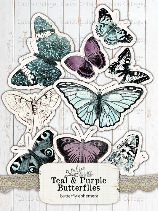Blue and Purple Butterfly Fussy Cut Junk Journal Printable