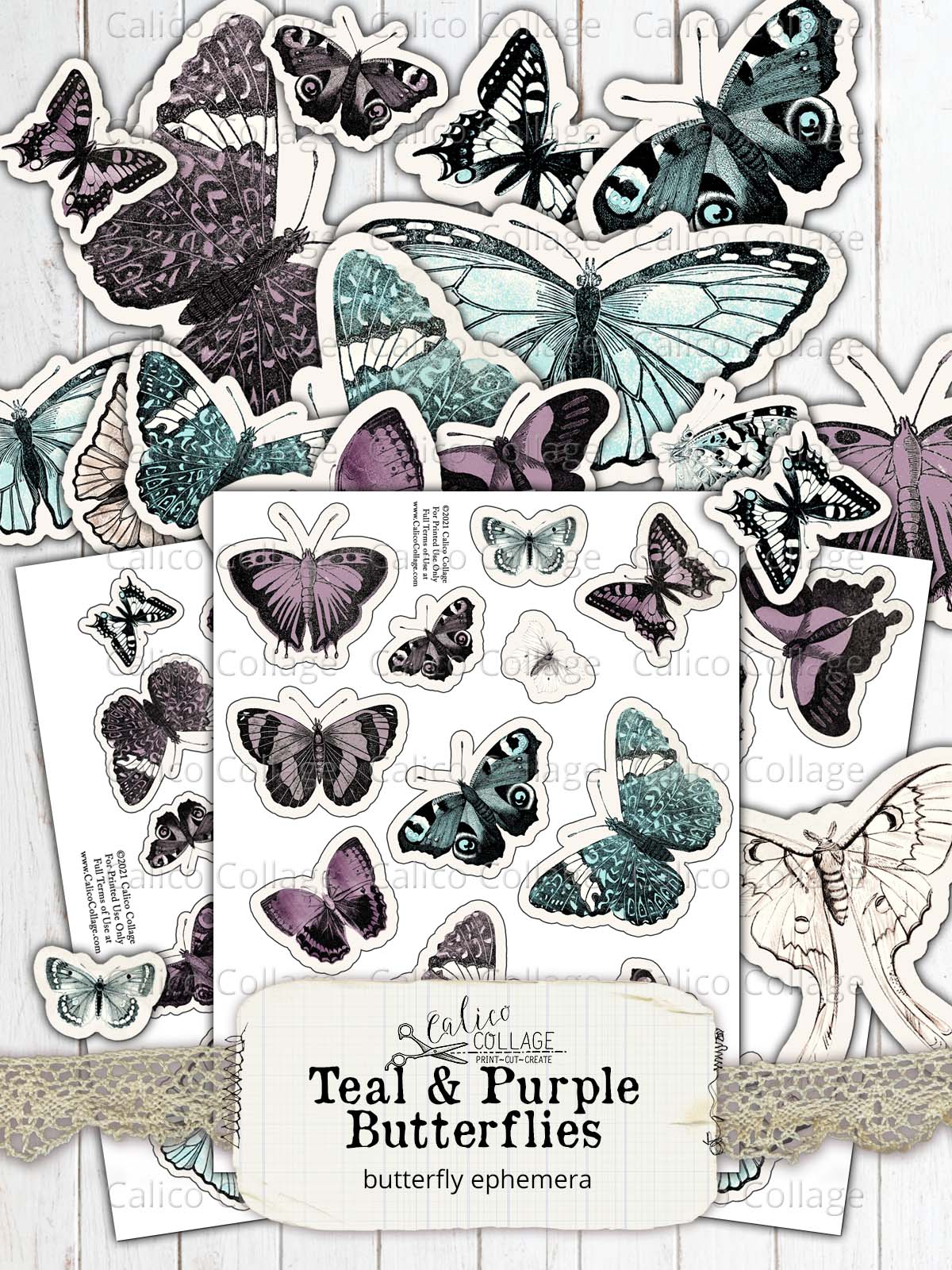 Junk Journal Embroidery Butterfly Applique - Purple