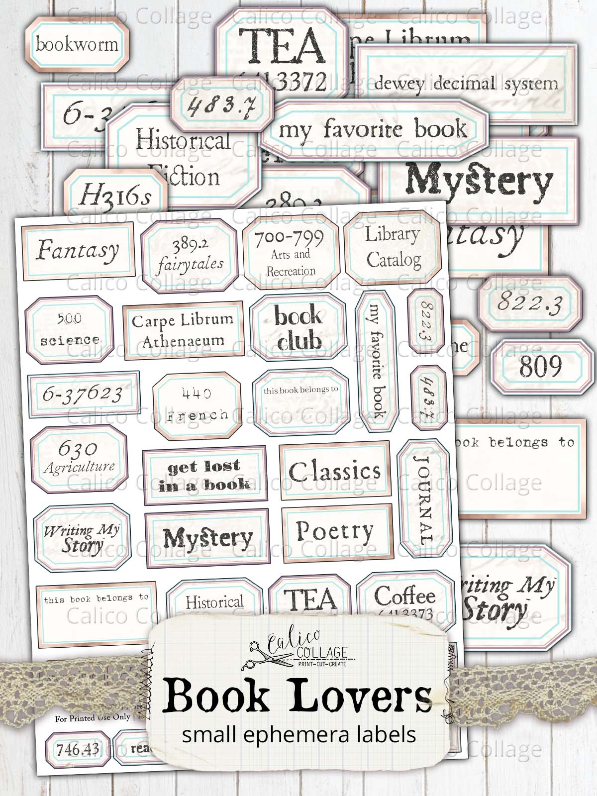 Book Themed Labels, Junk Journal Printable