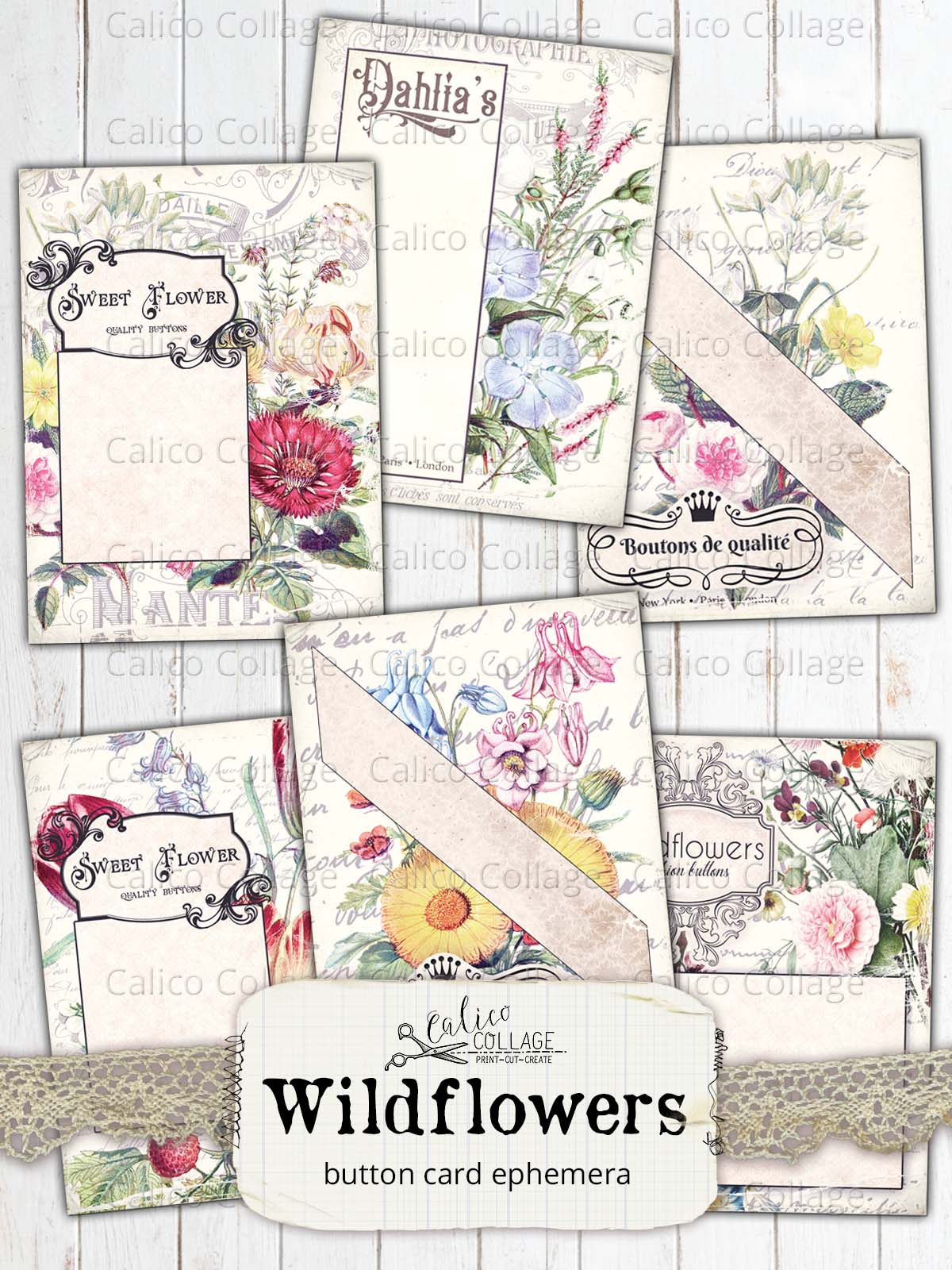 Junk Journal Button Cards, Wildflowers