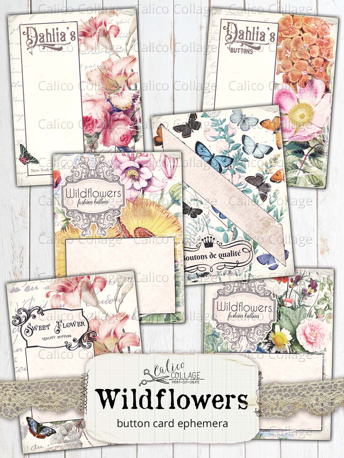 Junk Journal Button Cards, Wildflowers