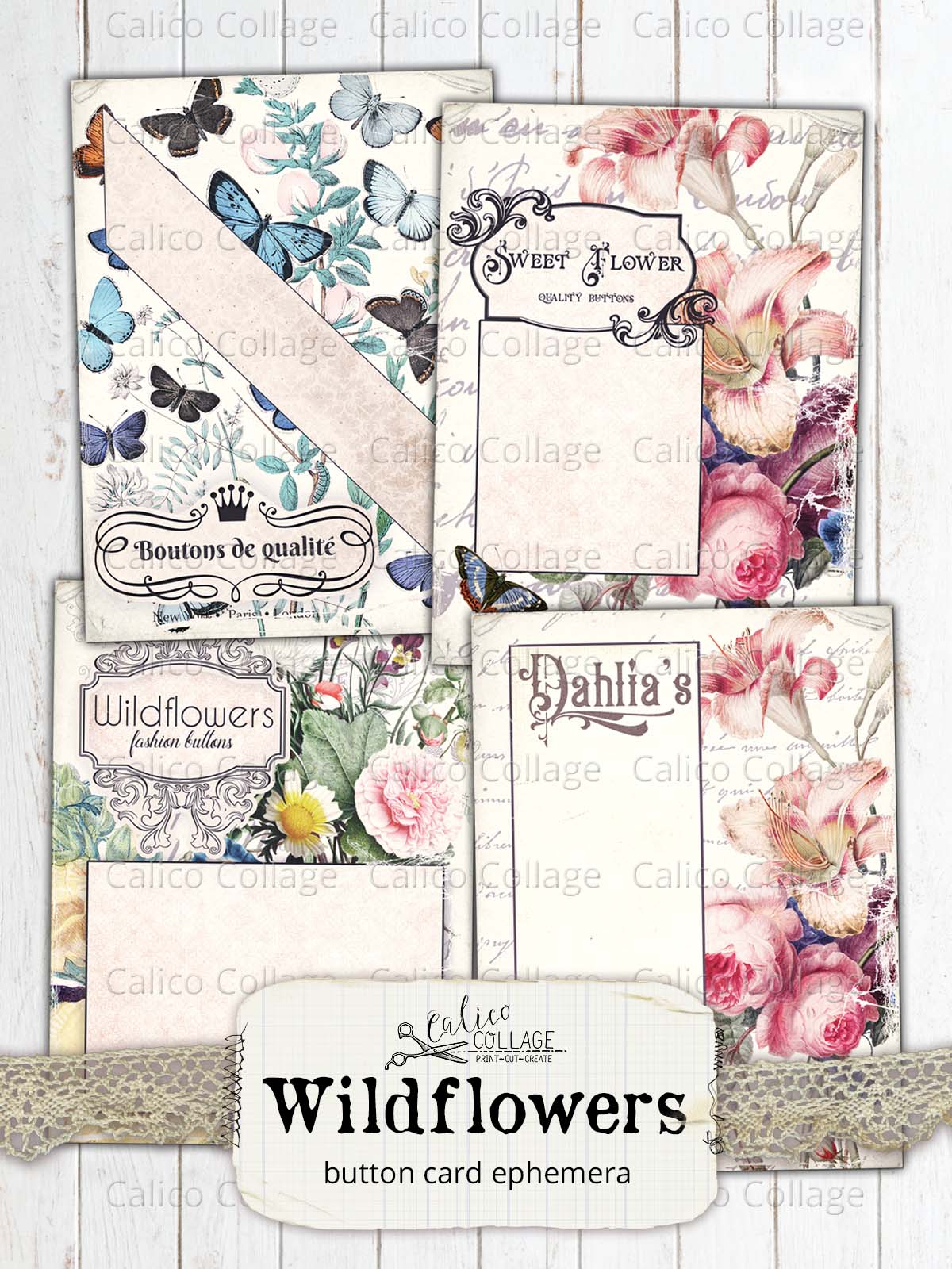 Junk Journal Button Cards, Wildflowers