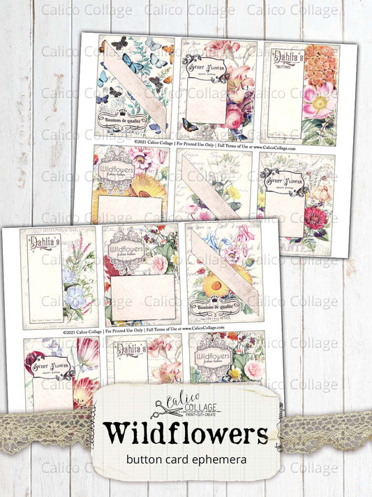 Junk Journal Button Cards, Wildflowers